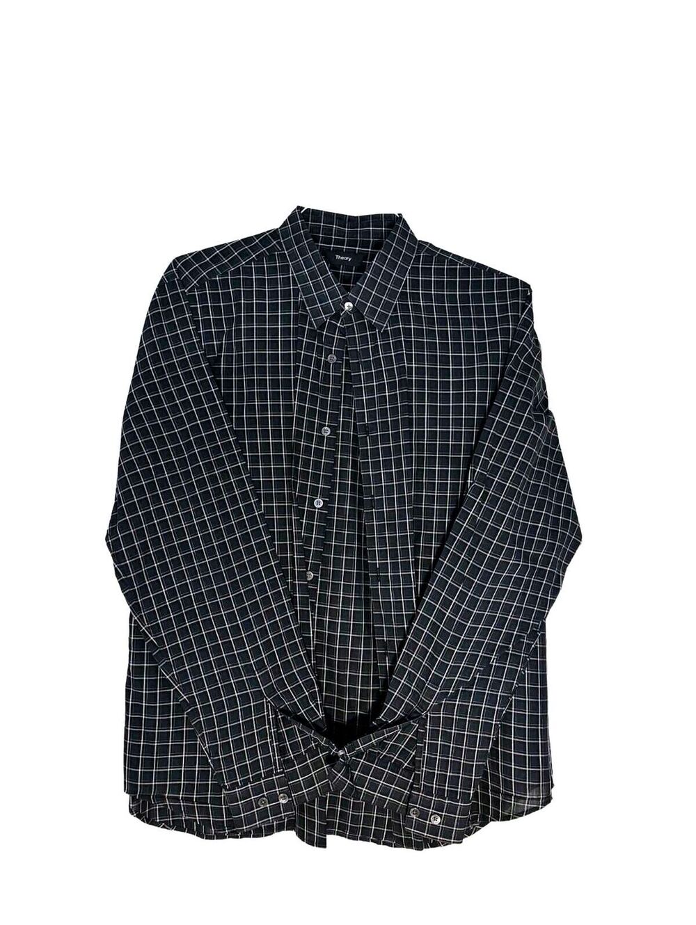 Theory Brand Men’s Button Up Dress Shirt Plaid Size Xl Lng Slv Gray White NWOT